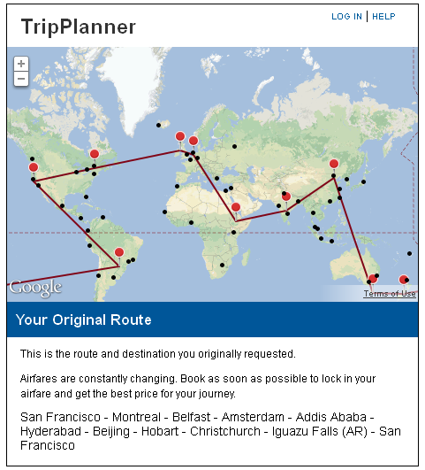 TripPlanner solution - round the world trip